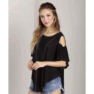 Free People Cold Shoulder Top Womens XS Black Oversized Boho Flowy Tee